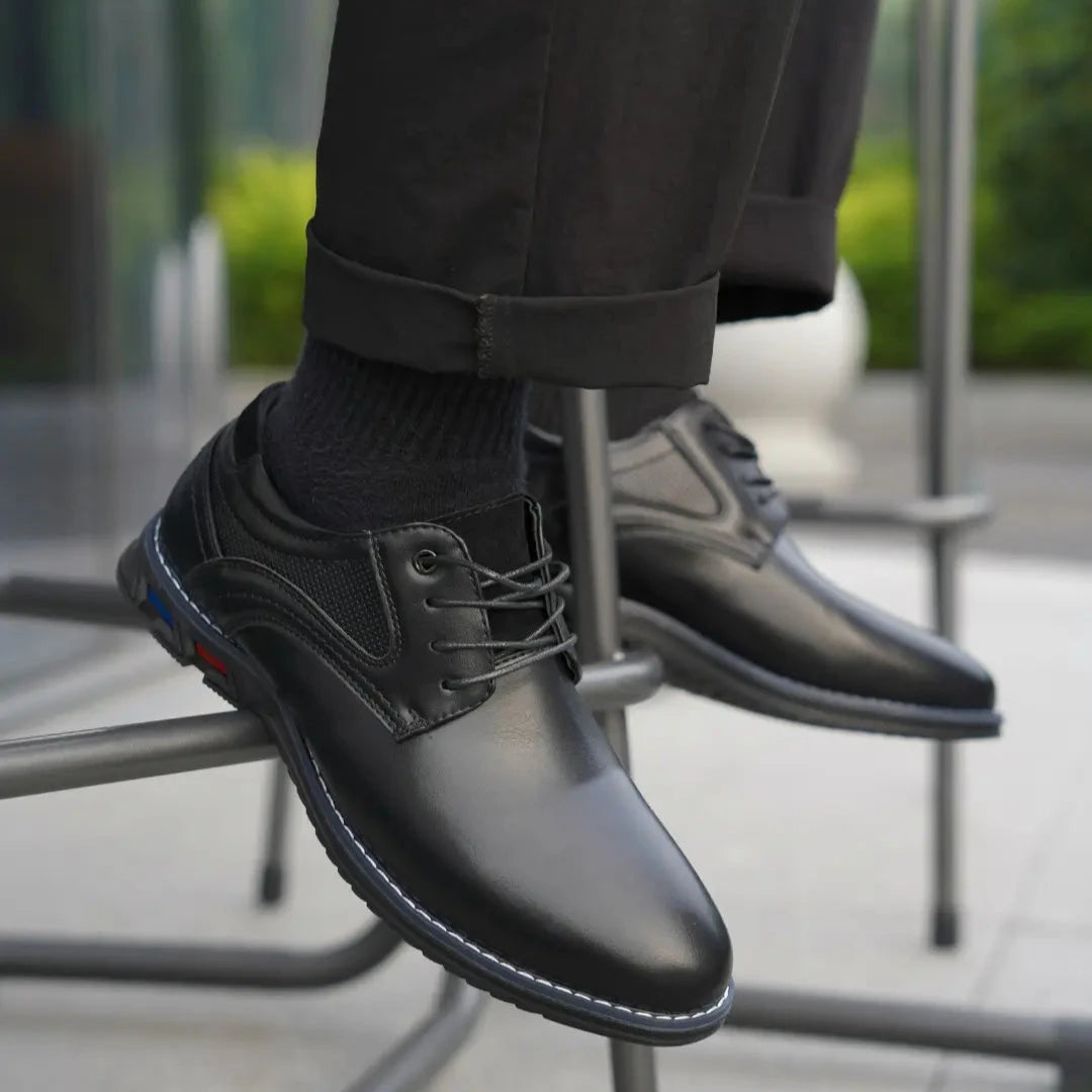 El Noble - Zapato Oxford de Cuero Negro - Cordones Elásticos