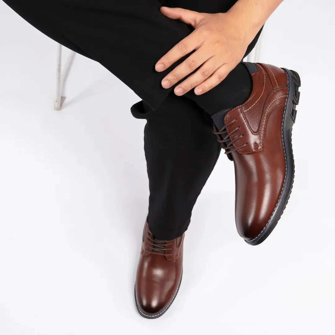El Noble - Zapato Oxford de Cuero Marrón - Cordones Elásticos