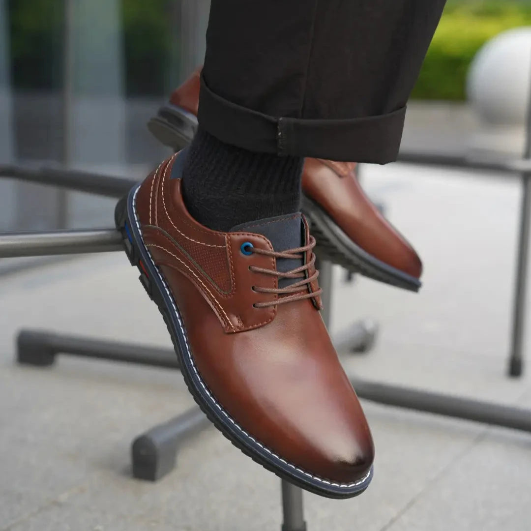 El Noble - Zapato Oxford de Cuero Marrón - Cordones Elásticos