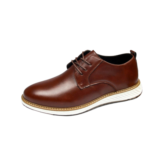 El Noble – Zapato de Cuero Auténtico Marrón | Punta Redonda, Suela Blanca