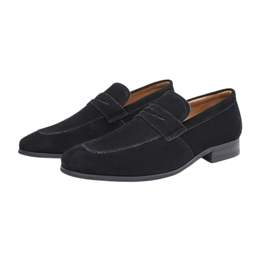 El Noble - Mocasín de Ante Negro Tipo Penny con Plantilla de Cuero