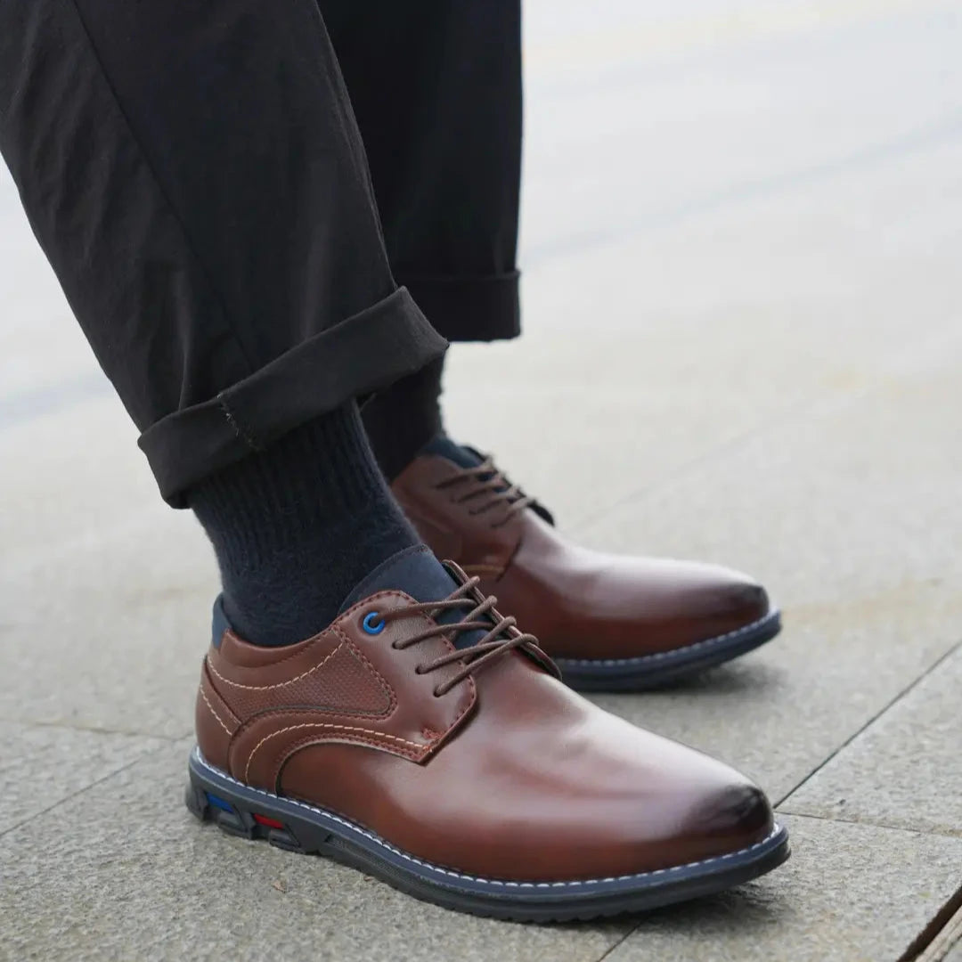 El Noble - Zapato Oxford de Cuero Marrón - Cordones Elásticos