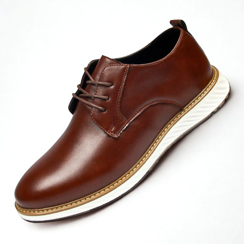 El Noble – Zapato de Cuero Auténtico Marrón | Punta Redonda, Suela Blanca