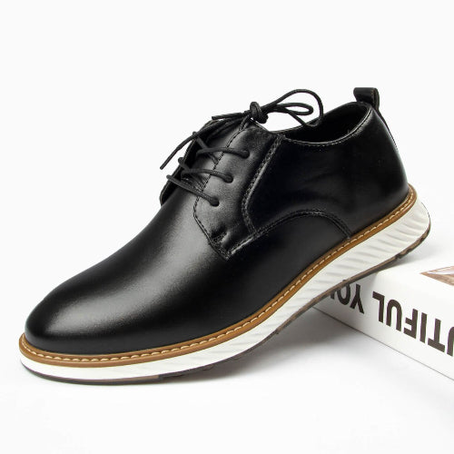 El Noble – Zapato de Cuero Auténtico Negro | Punta Redonda, Suela Blanca
