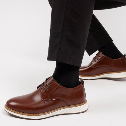 El Noble – Zapato de Cuero Auténtico Marrón | Punta Redonda, Suela Blanca