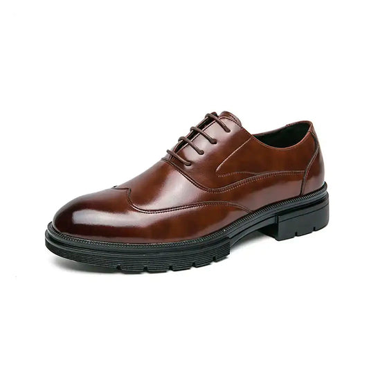 El Noble – Zapato de Cuero Auténtico Marrón | Punta Redonda, Suela Negra
